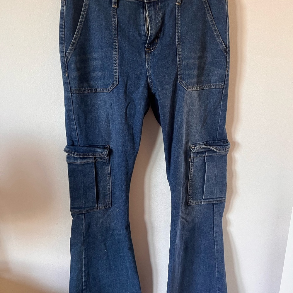 Indigo Rein Blue Flare Cargo Jeans